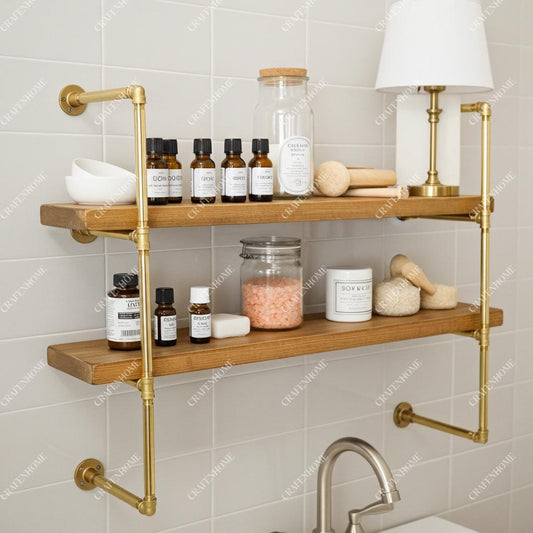 Brass Pipe Shelf Frame – Wall or Floor Mounted for Bathroom