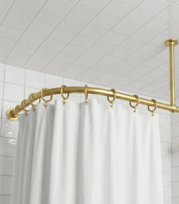 Unlacquered Brass Ceiling Support U-Shaped Bathroom Rail for Walk-In Showers: Oval Corner Shower Curtain Rod
