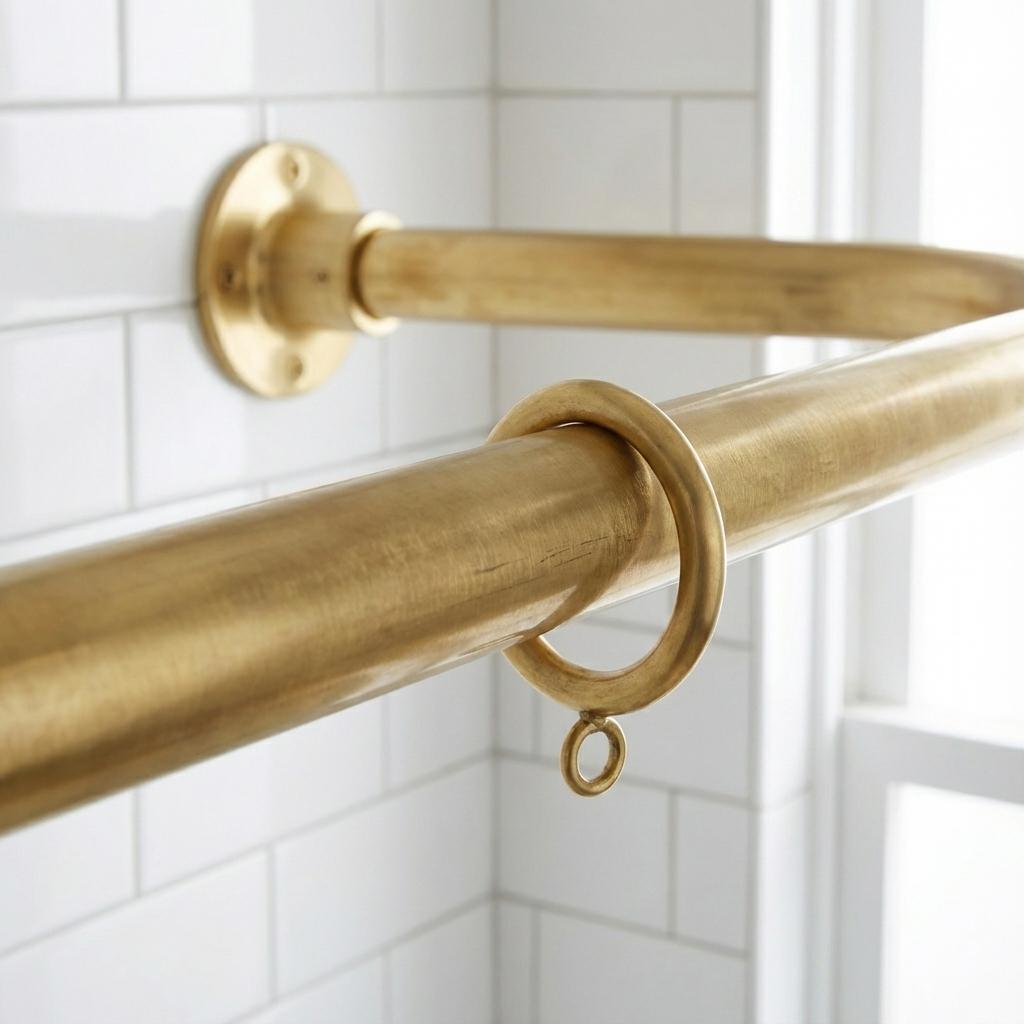 Unlacquered Brass Ceiling Support U-Shaped Bathroom Rail for Walk-In Showers: Oval Corner Shower Curtain Rod