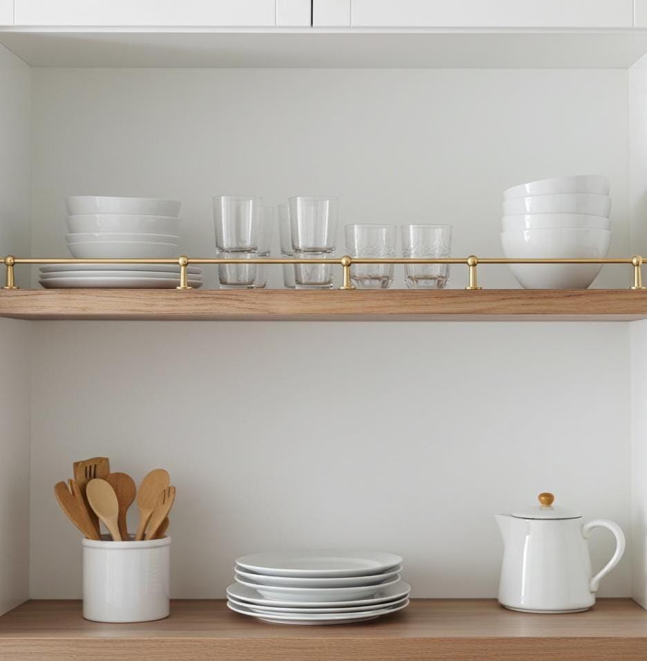 Unlacquered Brass Gallery Rail – Solid Shelf Bar for Cabinets & Shelving