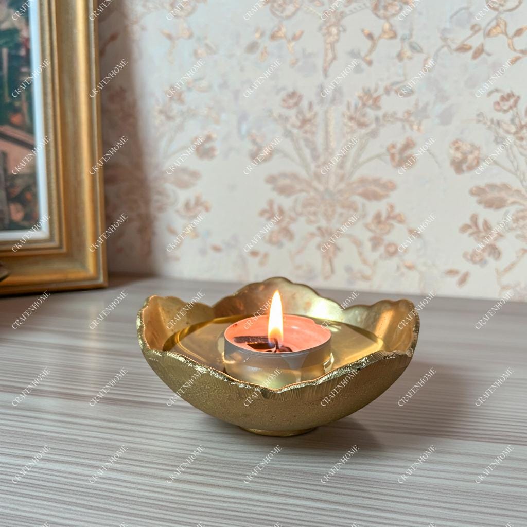 Brass Tealight Candle Holder – Unlacquered Solid Bowl for Jewelry & Decor