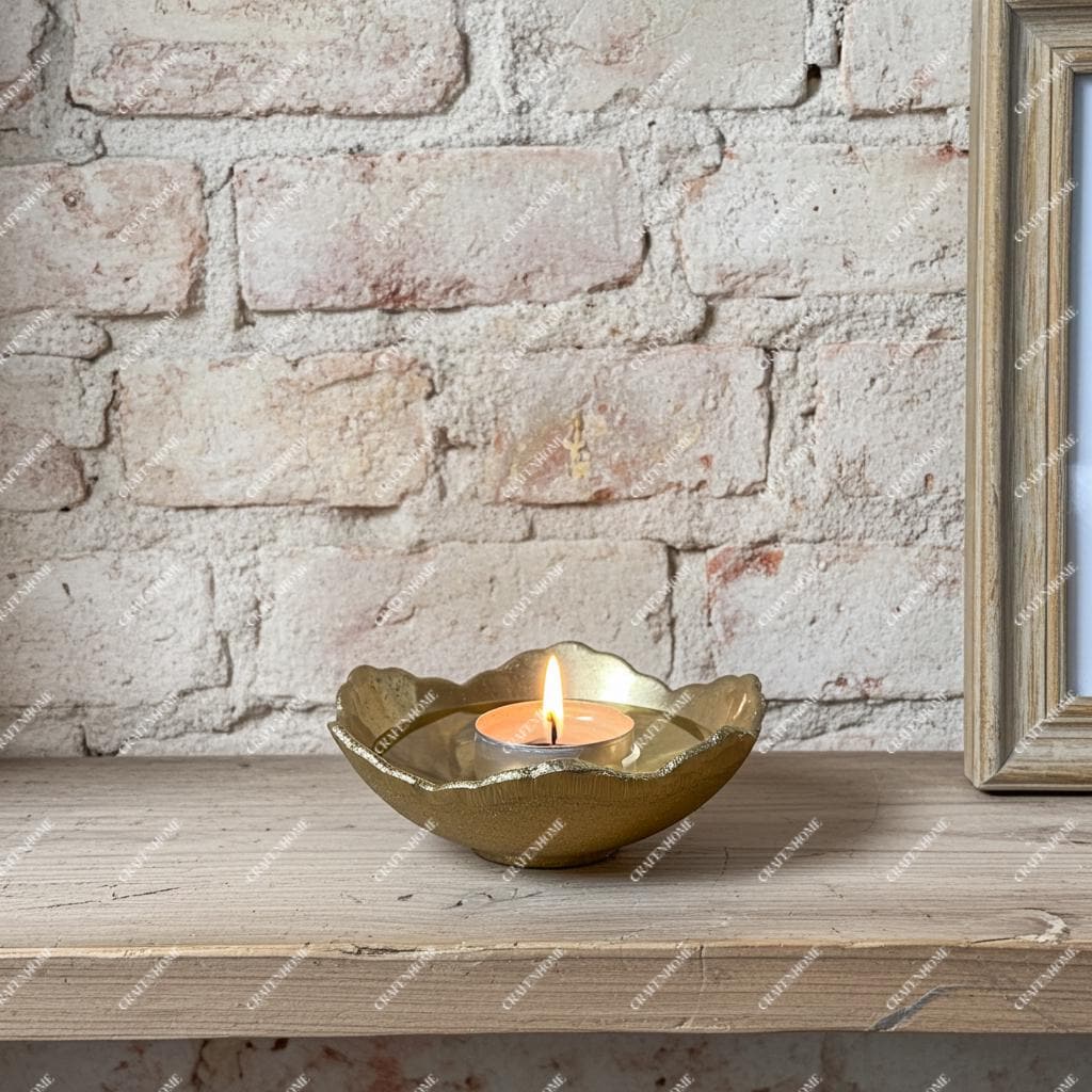 Brass Tealight Candle Holder – Unlacquered Solid Bowl for Jewelry & Decor