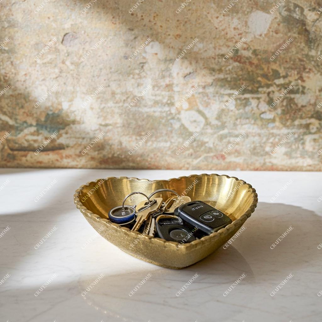 Brass Heart Dish – Solid Brass Key Holder & Jewelry Catchall Bowl