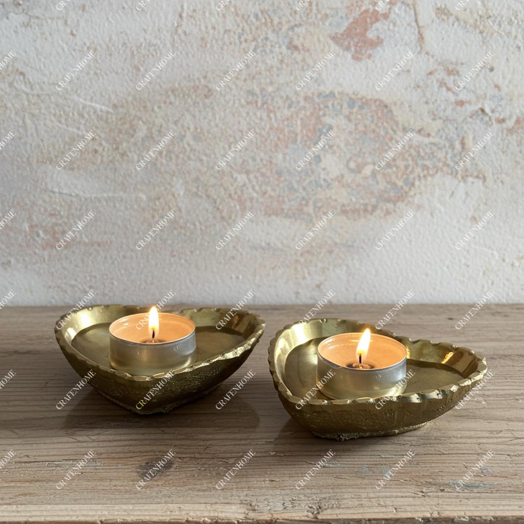 Brass Heart Candle Holder – Solid Tealight Bowl for Jewelry or Keys