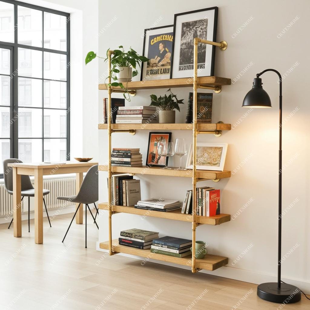 Brass Shelf Frame – Wall or Floor Mounted (No Wood)
