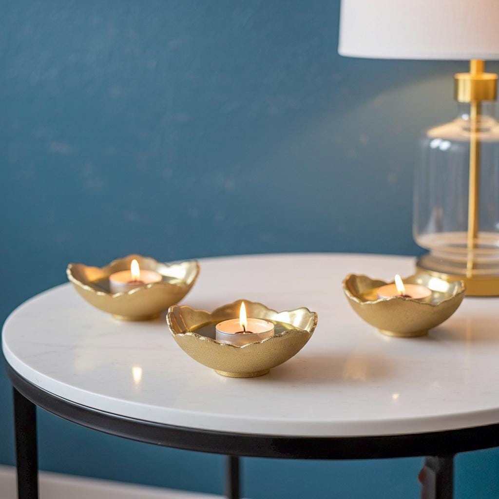 Brass Tealight Candle Holder – Unlacquered Solid Bowl for Jewelry & Decor