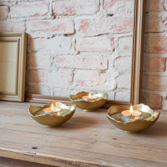 Set of 3 Solid Brass Tealight Bowls – Unlacquered Candle Holders for Home Decor