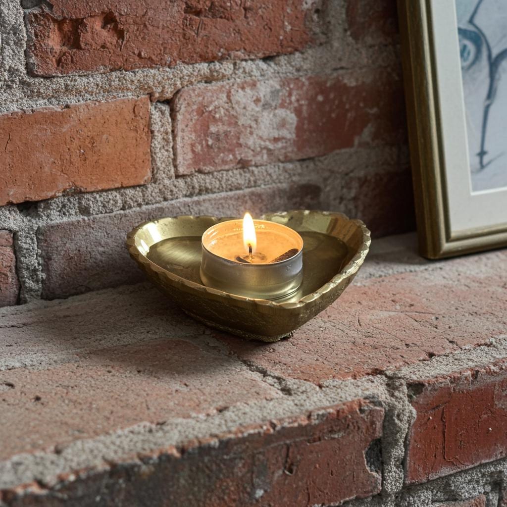Brass Heart Candle Holder – Solid Tealight Bowl for Jewelry or Keys