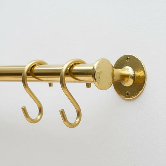 Unlacquered Brass Pot Rail – Solid Brass Wall Mounted Kitchen Hanging Bar with S Hooks