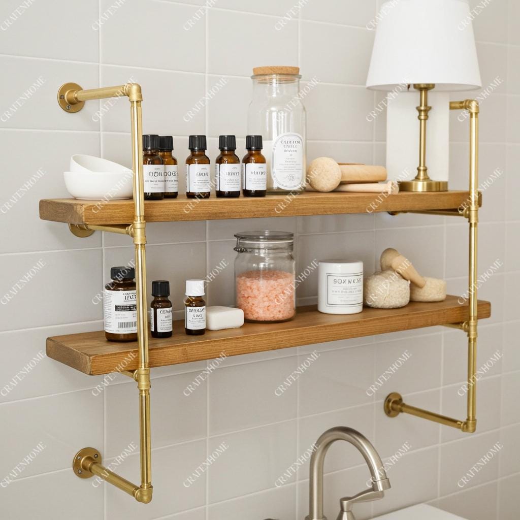 Brass Pipe Shelf Frame – Wall or Floor Mounted for Bathroom