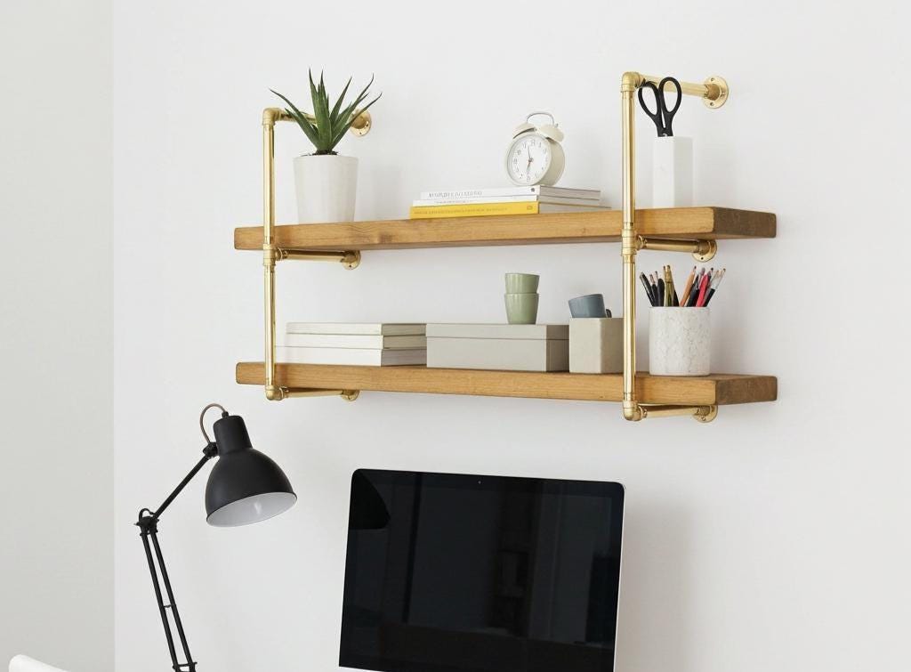 Brass Shelf Frame – Wall or Floor Mounted (No Wood)