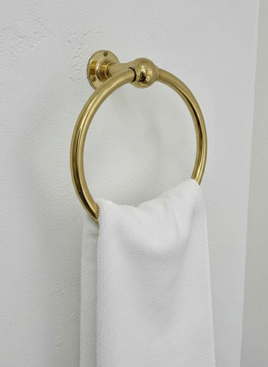 Unlacquered Brass Towel Ring: Vintage Wall Mounted Round Bathroom Holder