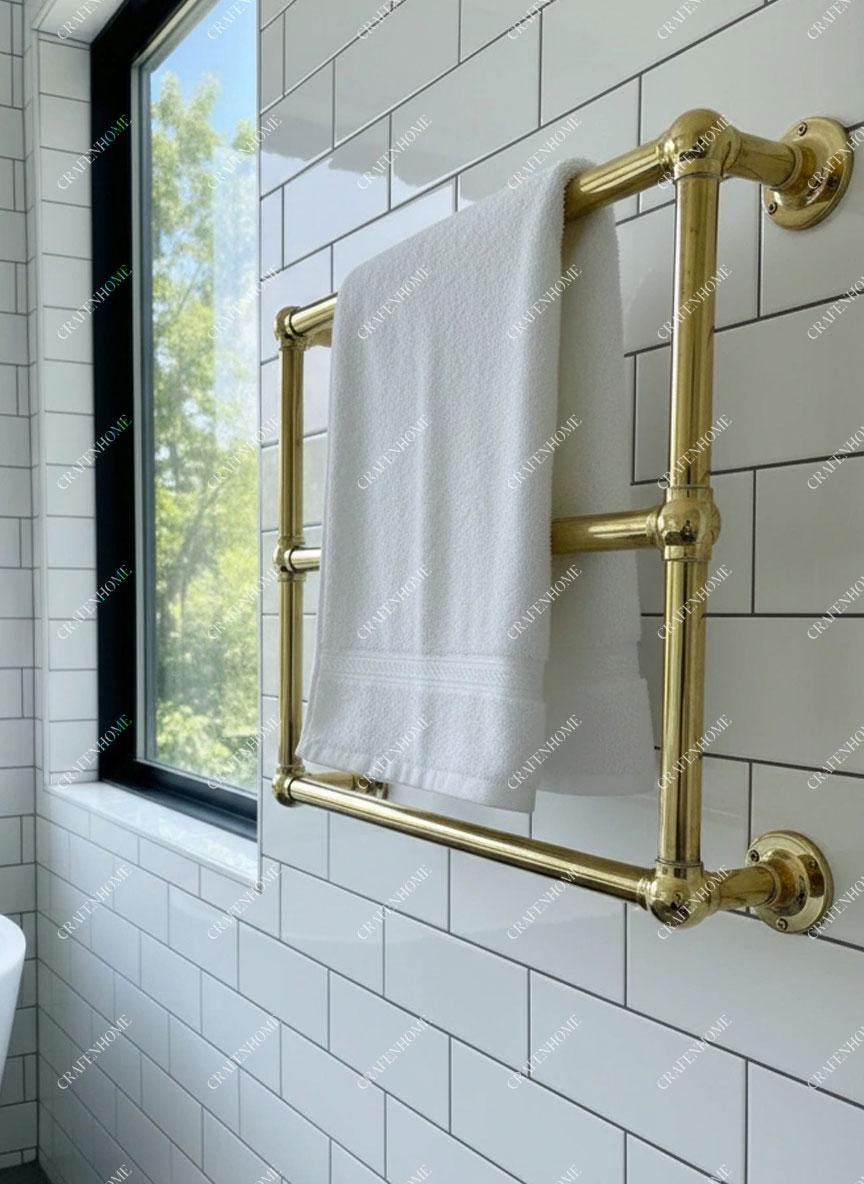 Handmade Unlacquered Brass Towel Warmer: Wall Mounted Bathroom Rail