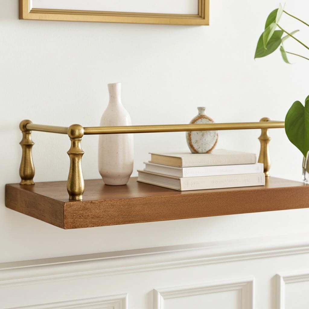 Unlacquered Brass Gallery Rail: Solid Brass Shelf Railing Kit for Kitchen