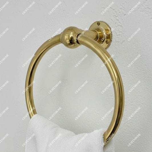 Unlacquered Brass Towel Ring: Vintage Wall Mounted Round Bathroom Holder