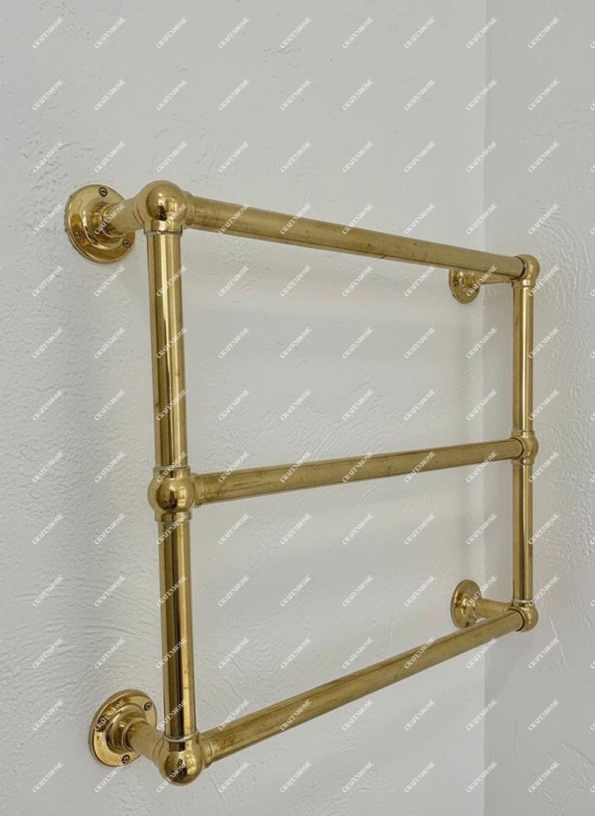 Handmade Unlacquered Brass Towel Warmer: Wall Mounted Bathroom Rail